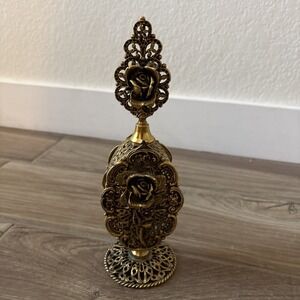 Vintage 9.5" Gold Metal Ormolu Filigree Perfume Bottle Ornate Rose